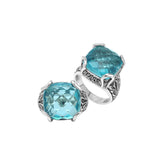 Sterling Silver Handmade Blue Topaz Quartz Ring With Balinese Engraved Detailing
